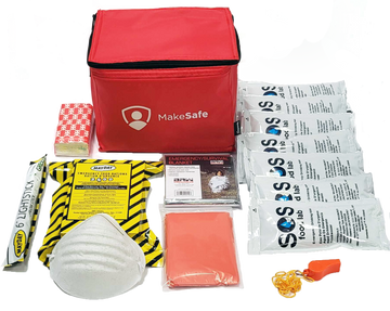 Half day "get home" safety kit for use in vehicles, college, and the office