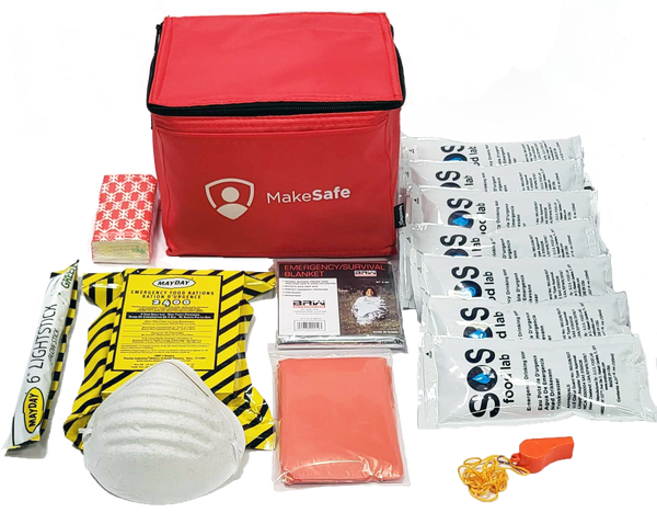 Half day "get home" safety kit for use in vehicles, college, and the office